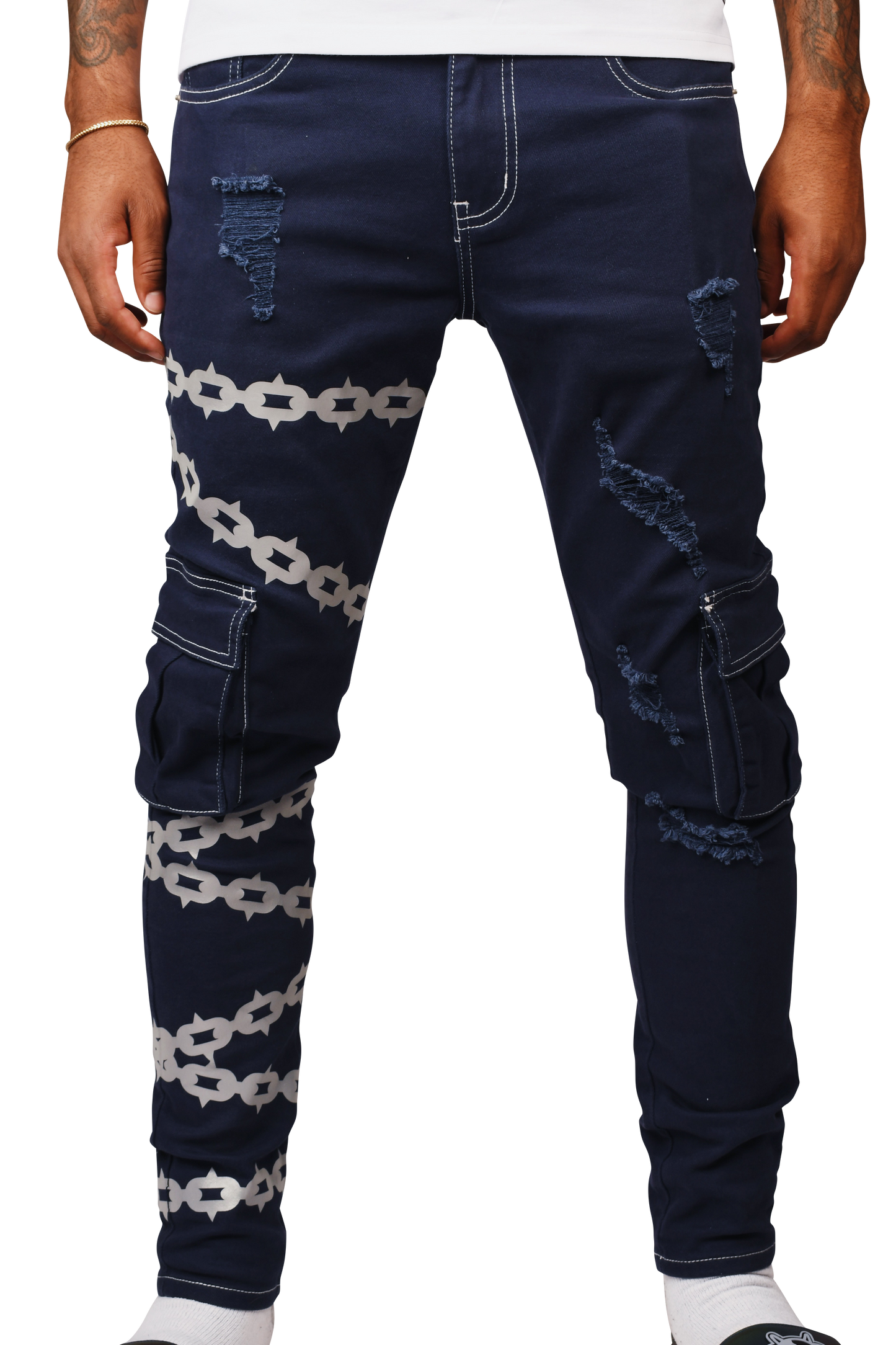 Reflective Chain Jeans Dark Blue